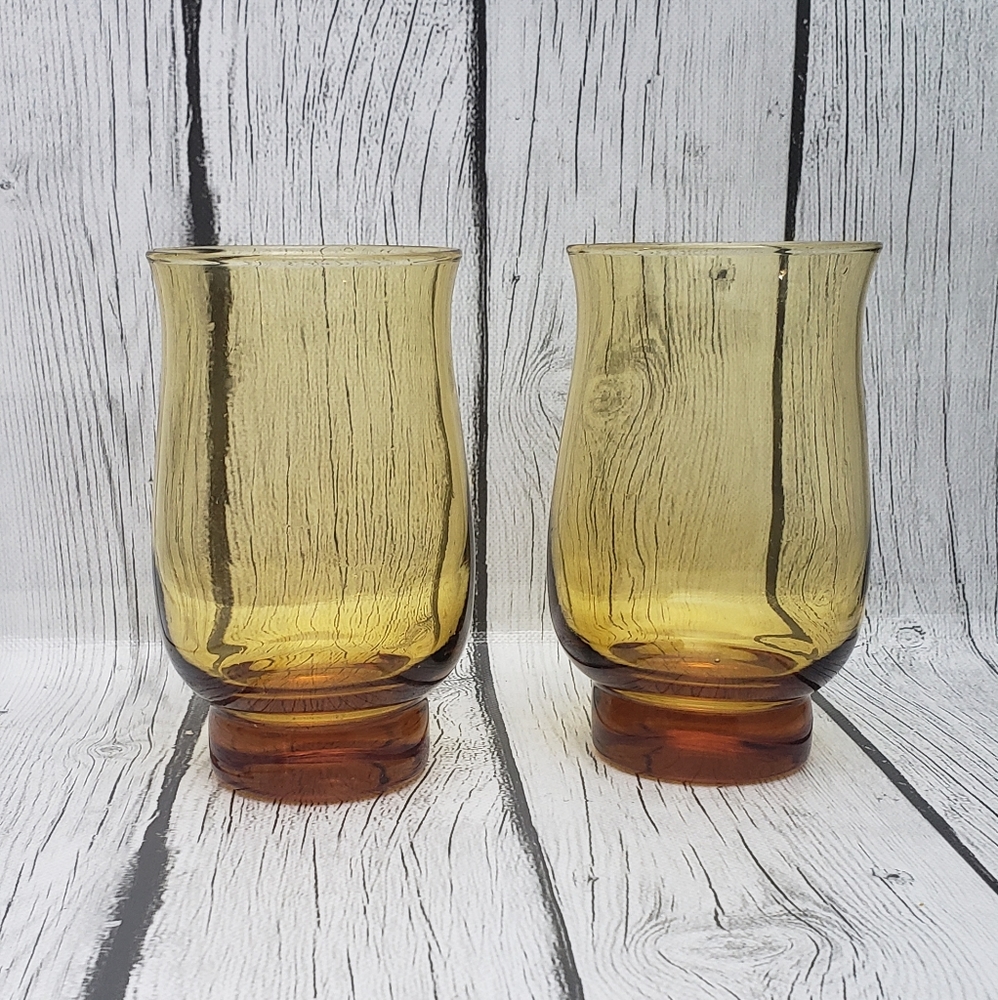 2 pc Vintage Tulip Libbey Amber Glasses - Picture 3 of 8